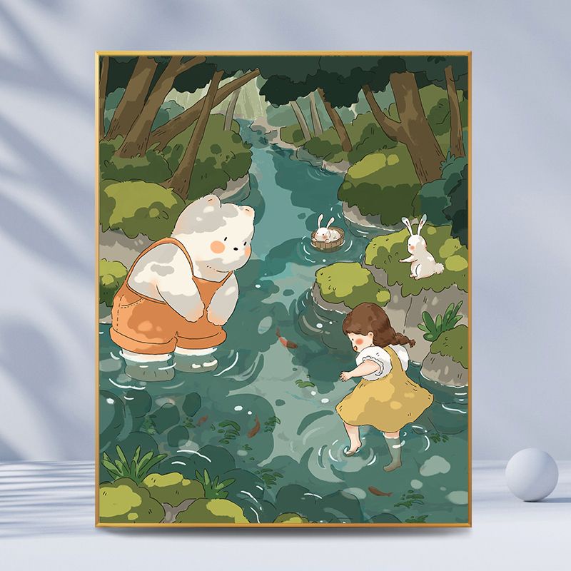 Tranh Sơn Dầu Kỹ Thuật Số Tự Làm Hình Thỏ / Gấu Nhỏ / Gấu Dễ Thương Dùng Trang Trí