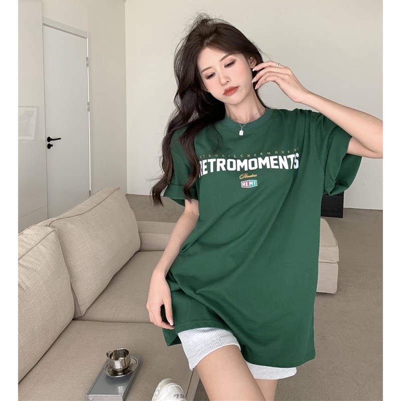 Áo Thun Cotton Ngắn Tay Dáng Rộng In Chữ Thời Trang Cho Nữ