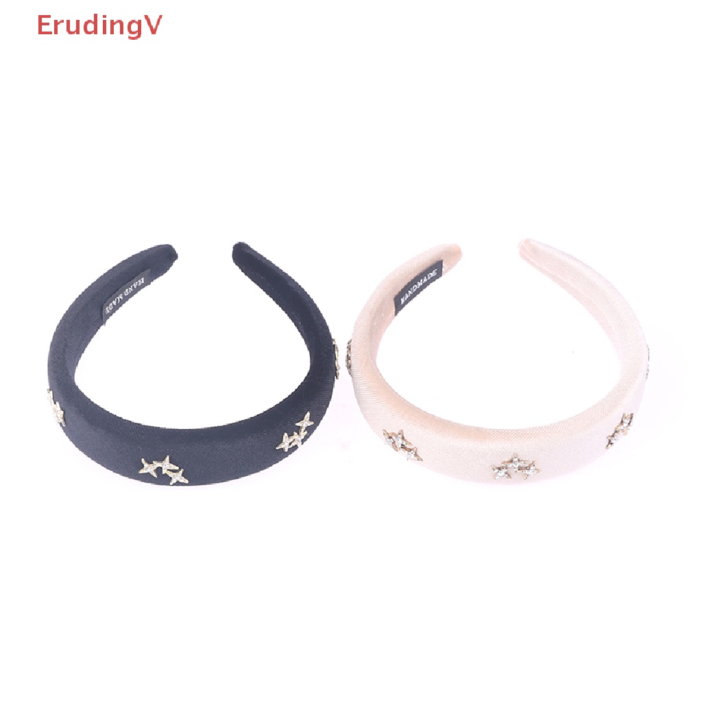 [ErudingV] Băng Đô Nhung Đen Vành Rộng Đính Đá Sáng Bóng Cổ Điển Cho Nữ [Mới]