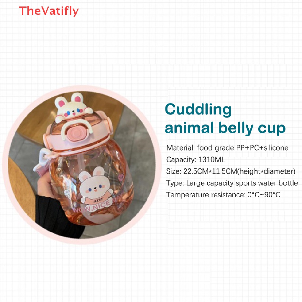 [Thevalifly] Bình Nước Thể Thao Ngoài Trời Dung Tích Lớn 1.3L Hình Gấu Dễ Thương Có Ống Hút Cho Bé Gái