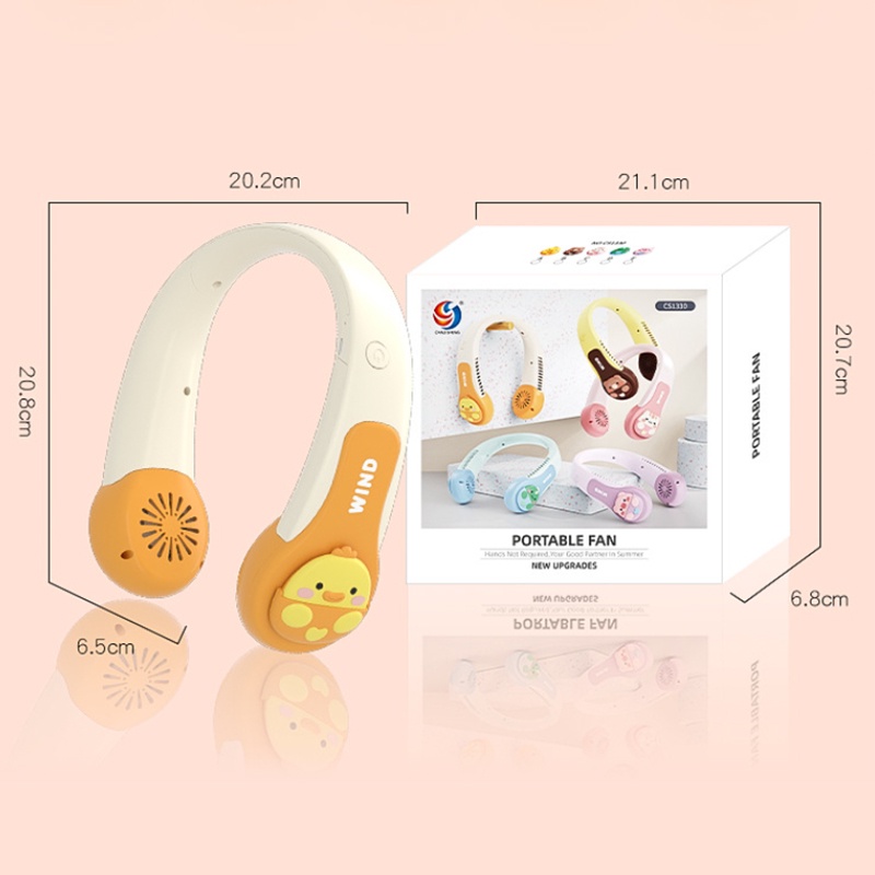 Quạt Đeo Cổ Mini Họa Tiết Hoạt Hình Mèo Vịt / Gấu Kèm Sạc Usb Tiện Dụng Cho Mùa Hè