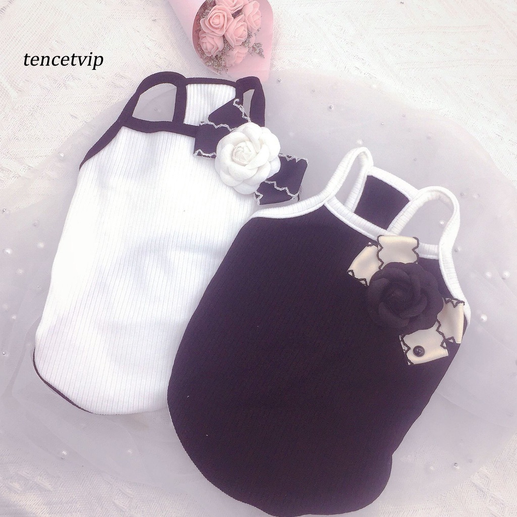 Áo Thun Cotton Tay Ngắn Đính Nơ Họa Tiết Hoa Dành Cho Thú Cưng