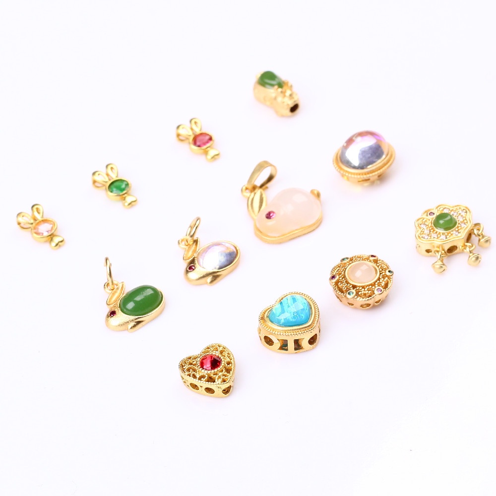 Mặt Dây Chuyền Hình Thỏ Hetian Ngọc Bích Vàng Giả 10 Màu Sắc Tùy Chọn Phong Cách Cổ Điển Dùng Làm Trang Sức diy