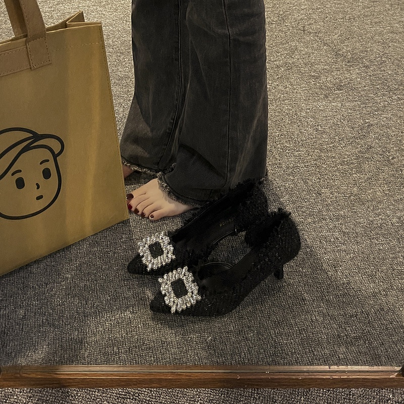 Giày Cao Gót Mũi Nhọn Đính Đá Phong Cách Pháp Thời Trang Mùa Hè 2023 AA4154