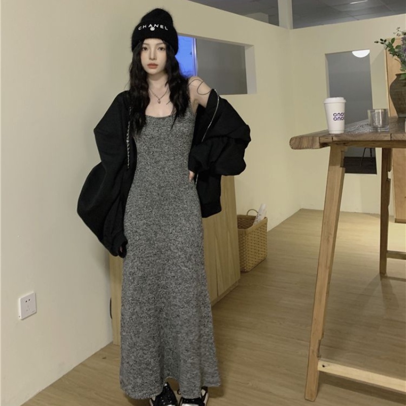 COZOK Đầm Dệt Kim Sát Nách Màu Sắc Thanh Lịch Cho Nữ