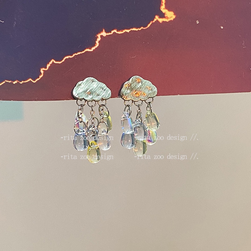 Bông Tai Hình Đám Mây Giọt Nước Trong Suốt Phối Tua Rua Thời Trang Cho Nữ