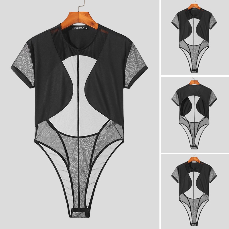 Áo liền quần INCERUN ngắn tay phối lưới thời trang cho nam