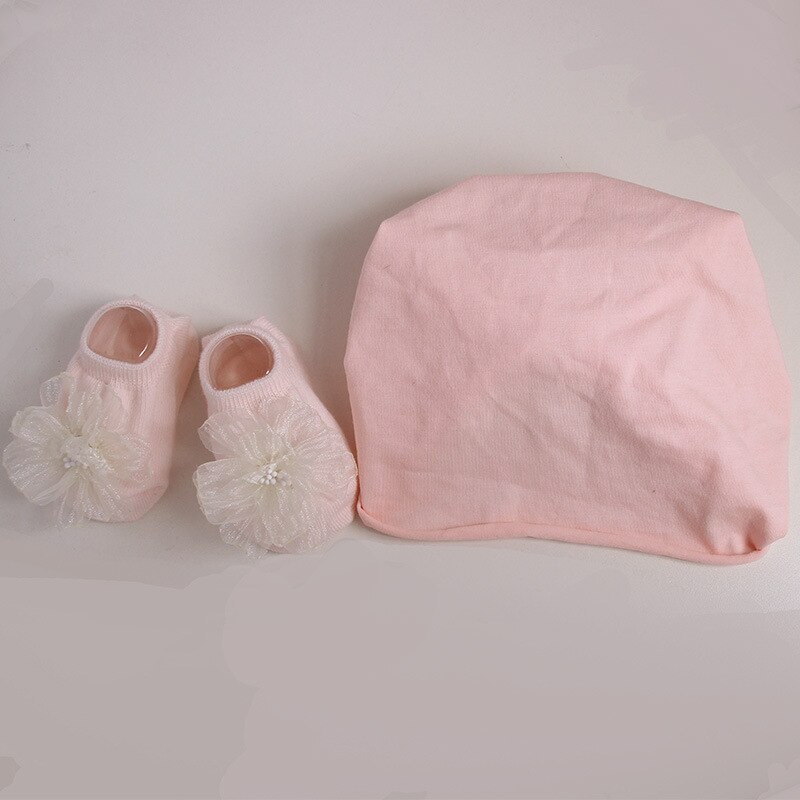 Set 2 Món Mũ + Vớ + Khăn Turban Màu Trơn In Hoa Dễ Thương Dành Cho Bé Sơ Sinh