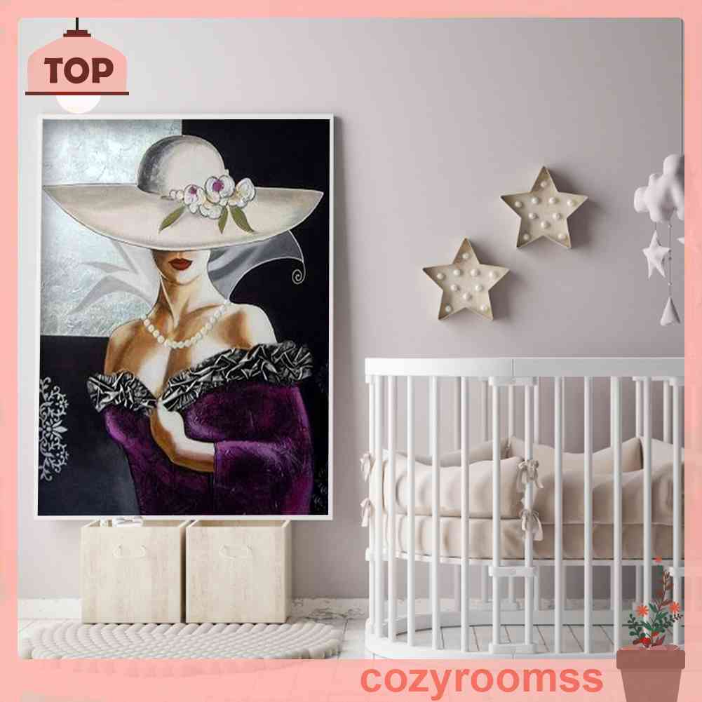 Tranh Đính Đá Kim Cương Toàn Bộ 5D DIY Hình Vẽ Cô Gái Đội Mũ