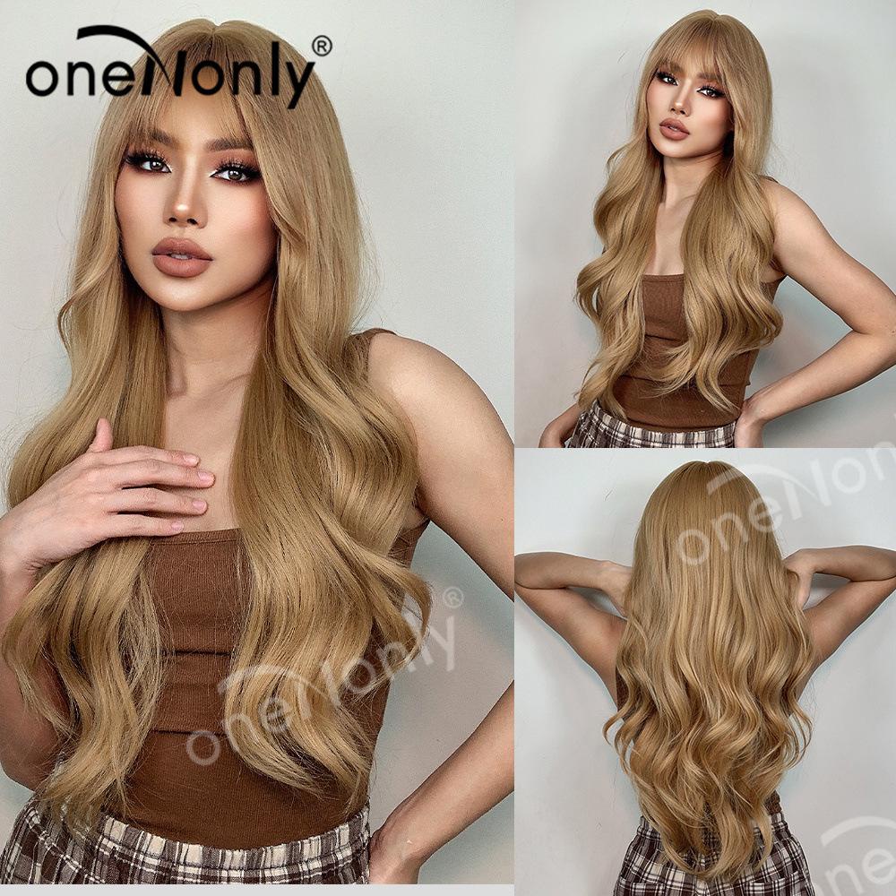 Bộ Tóc Giả Xoăn Dài Màu Vàng Đồng Thời Trang Dành Cho Nữ