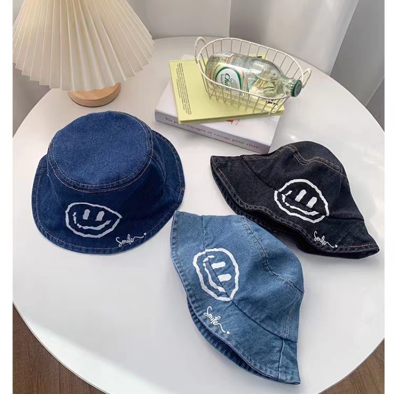 Mũ bucket denim chống nắng hình mặt cười năng động cho bé trai/ gái phong cách Hàn Quốc