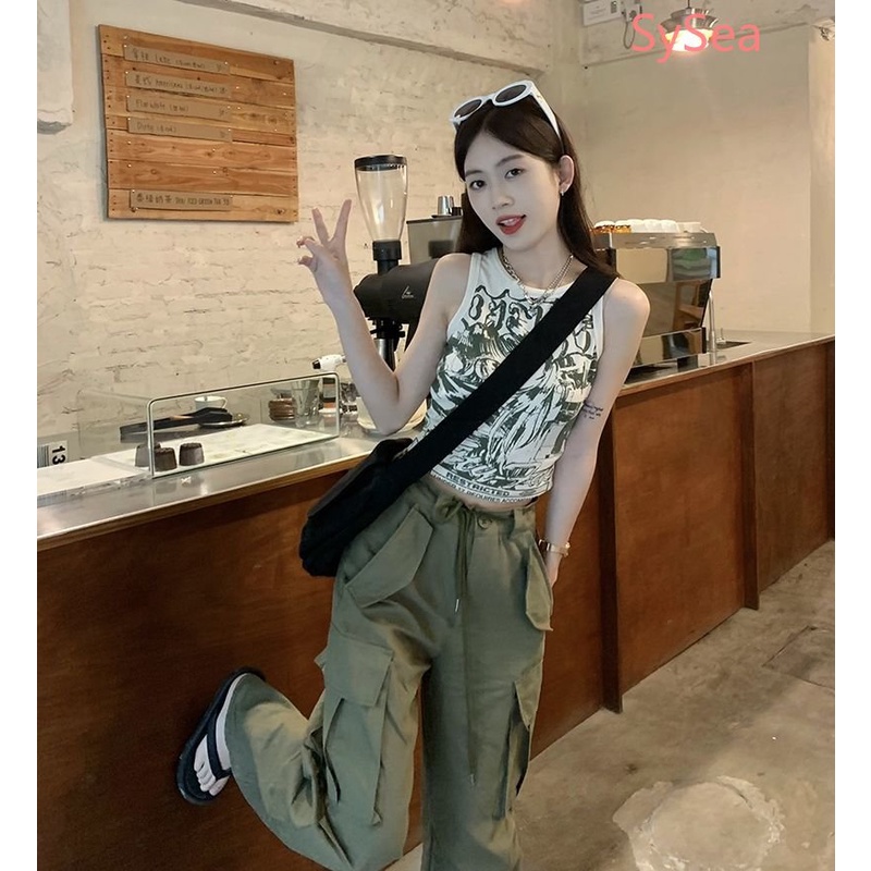 Áo Hai Dây In Họa Tiết Phong Cách Retro Mỹ Cho Nữ