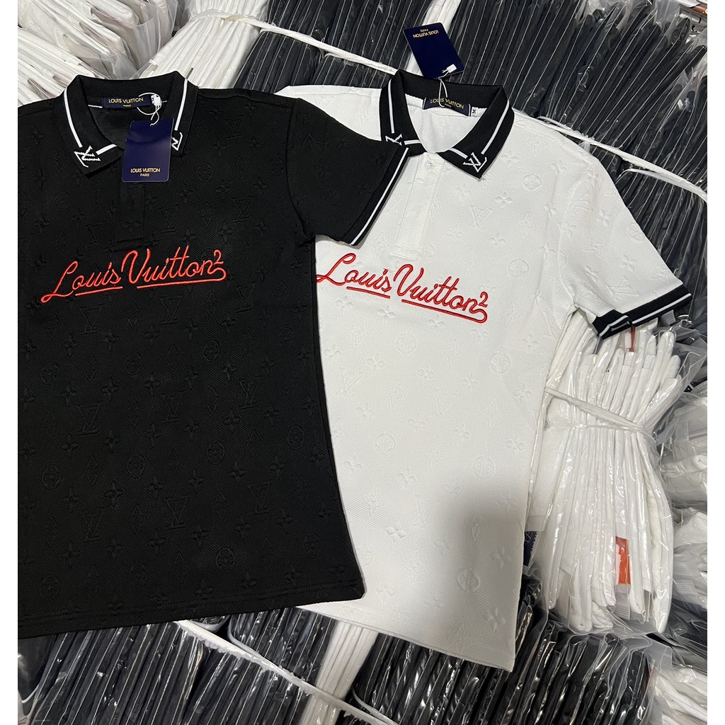 Áo Thun Nam Tay Ngắn Dập Vân Nổi Hoa Văn Thêu Chữ Lois, Chất Thun Cotton