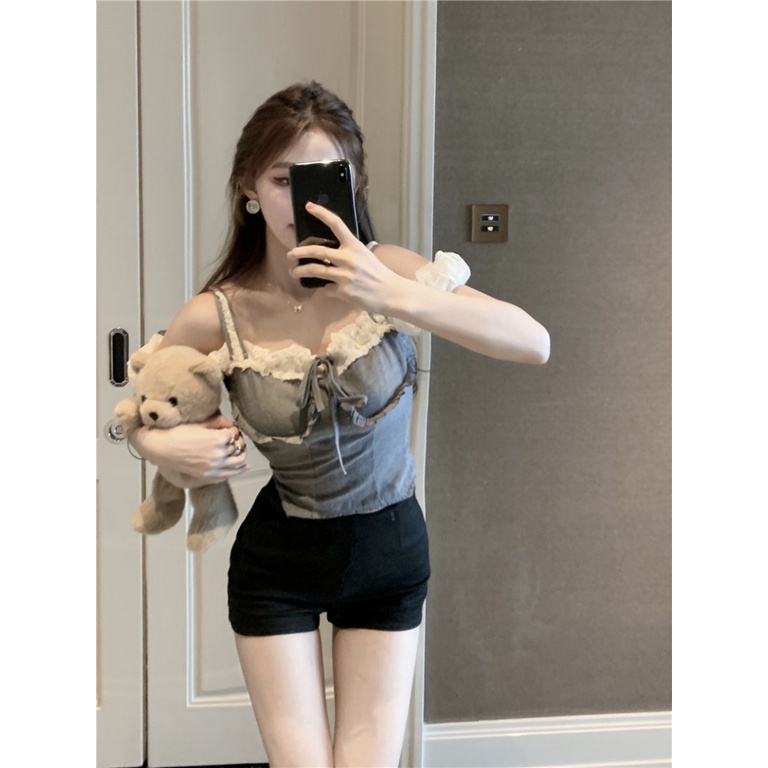Áo Kiểu Trễ Vai Phối Ren Phong Cách Cổ Điển Thời Trang Cho Nữ Desire N8U0