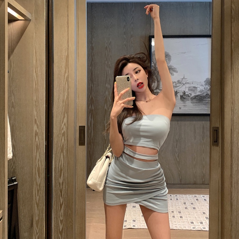 Bộ Áo Ống + Chân Váy Ngắn Lưng Cao Phong Cách Thể Thao Thời Trang Quyến Rũ Cho Nữ y2k