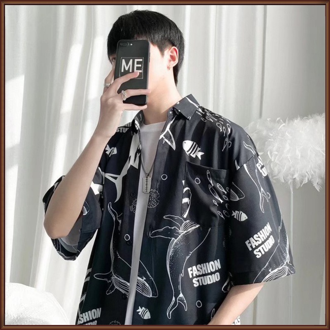 Áo Sơ Mi Tay Ngắn Dáng Rộng In Họa Tiết Hoạt Hình Cá Mập Thời Trang Mùa Hè Xinh Xắn Cho Nữ
