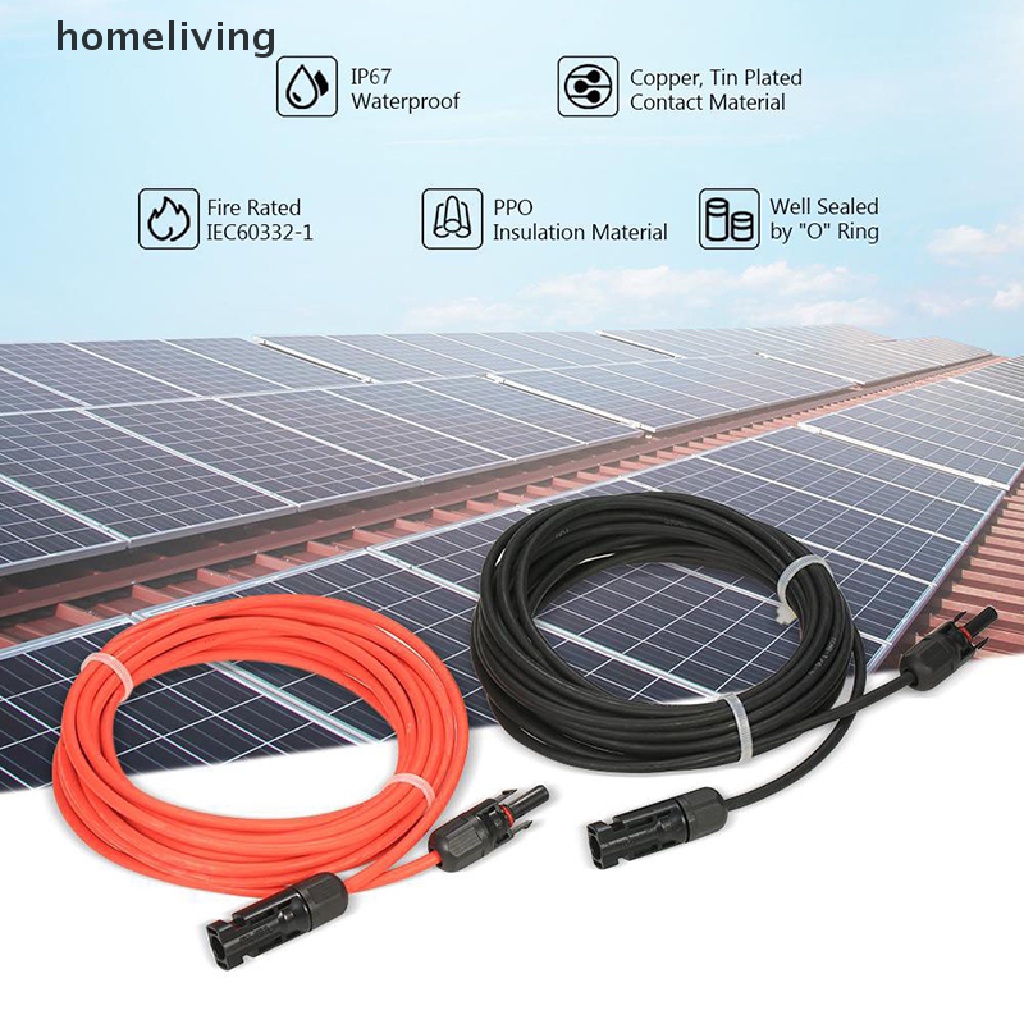 1 Cặp Dây Cáp Nối Dài Tấm Pin Năng Lượng Mặt Trời PV Màu Đen Và Đỏ Bằng Đồng 1m 2.5mm2 14AWG