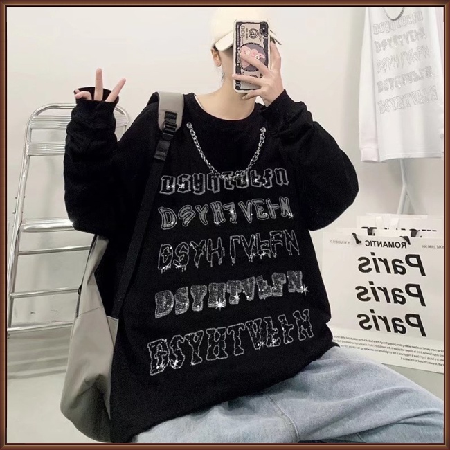 Áo Sweater Cotton Tay Dài Cổ Tròn Dáng Rộng Thời Trang Cho Nam Nữ