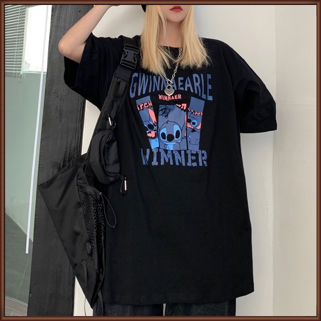 Áo Thun Tay Ngắn Cổ Tròn Dáng Rộng Thoáng Khí In Họa Tiết Hoạt Hình Dễ Thương Cho Nam Và Nữ