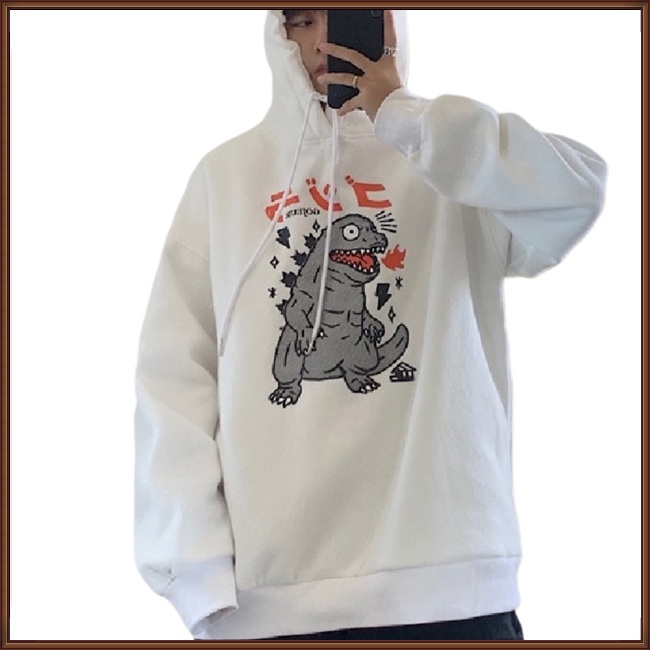 Jaz Áo Hoodie Dây Rút Dáng Rộng Oversize In Họa Tiết Khủng Long Hoạt Hình Thời Trang Xuân Thu Cho