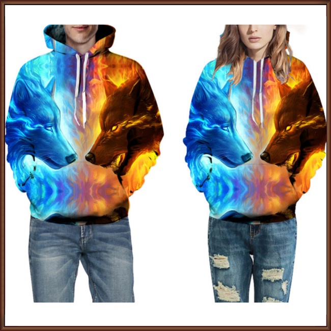 Áo Hoodie In Hình Sói Đôi Halloween 3D Thời Trang Dành Cho Nam Nữ