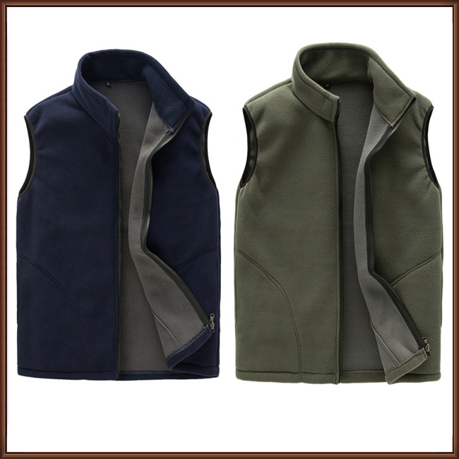 Áo Khoác Leo Núi Sát Nách Vải Lông Cừu Giữ Ấm Có Khóa Kéo Toàn Diện Cho Nam