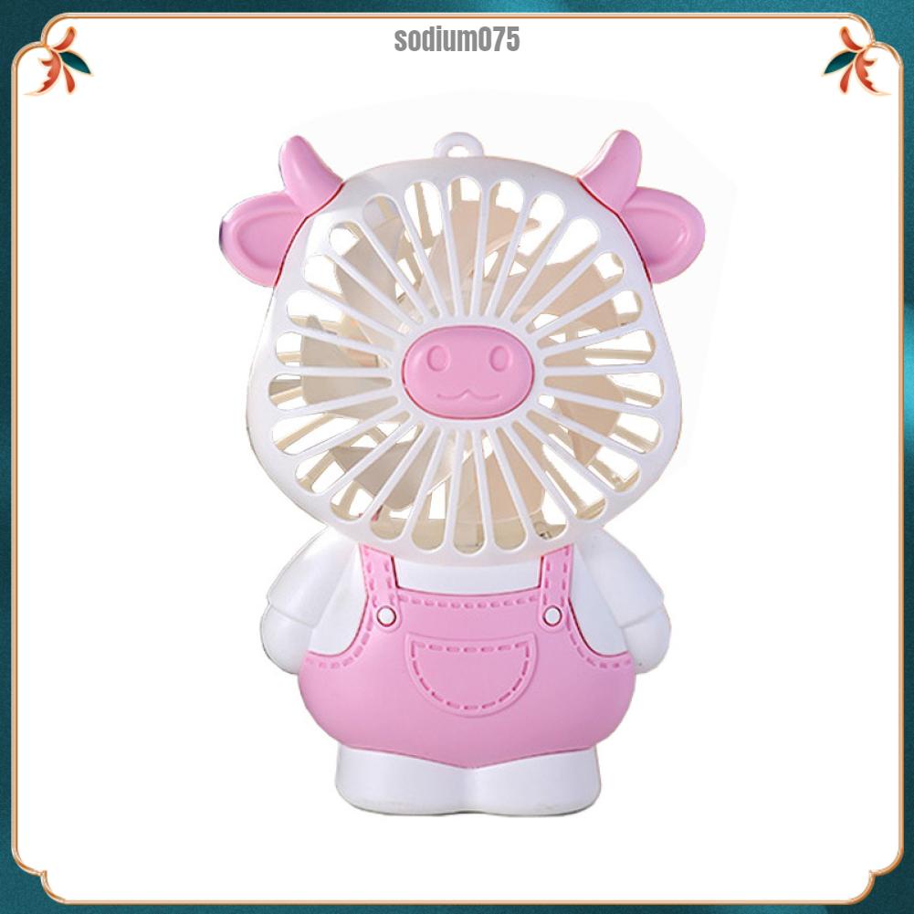 Quạt USB Mini 2 Tốc Độ Chống Trượt Hình Động Vật Hoạt Hình Có Đèn Và Dây Đeo Cho Học Sinh
