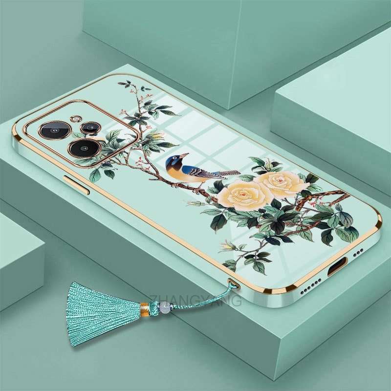 Ốp Điện Thoại Silicon Mềm Mạ Điện Họa Tiết Hoa Và Chim Có Dây Đeo Cho Realme 10 Realme 10 Pro Realme 10 Pro +