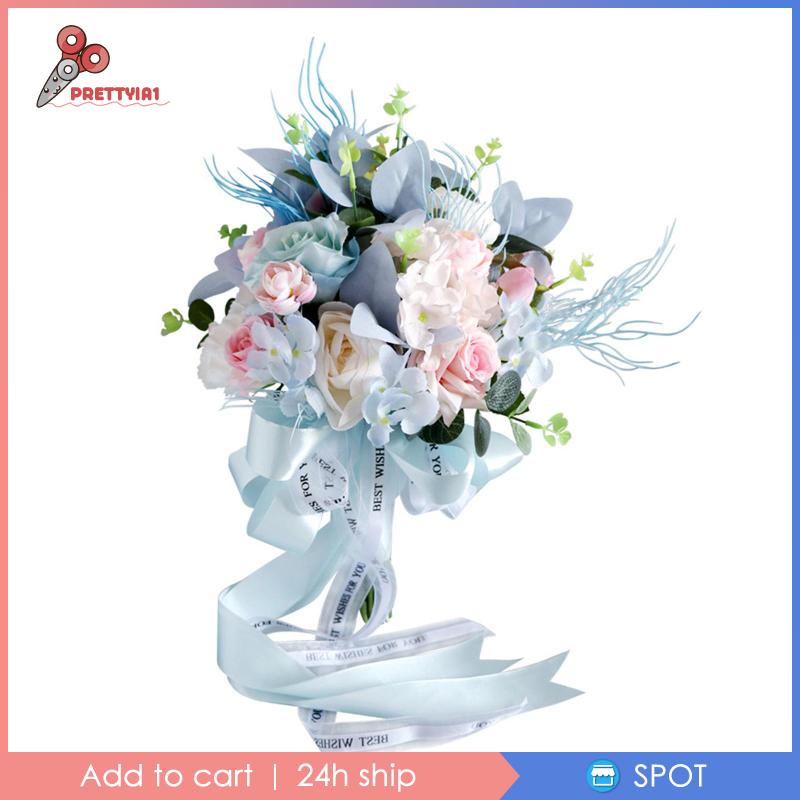 [Prettyia1] Bó Hoa Cưới Cô Dâu Với Ruy Băng Lụa Trang Trí Phông Nền Tiệc Cưới