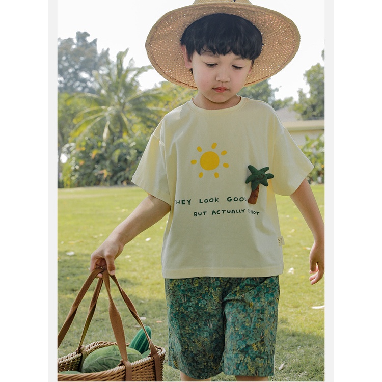 Áo Thun Tay Ngắn Cổ Tròn In Họa Tiết Hoạt Hình Và Quần Ngắn Thời Trang Mùa Hè Cho Bé Trai Và Gái