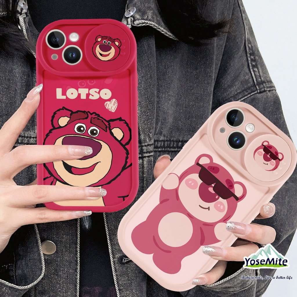 Ốp lưng Gấu dâu tây trượt tròn couple iPhone iPhone 11 12 13 14 Pro Max 8 7 6s Plus X Xs Max Se 2020 13 12 11 Điện Thoại Case