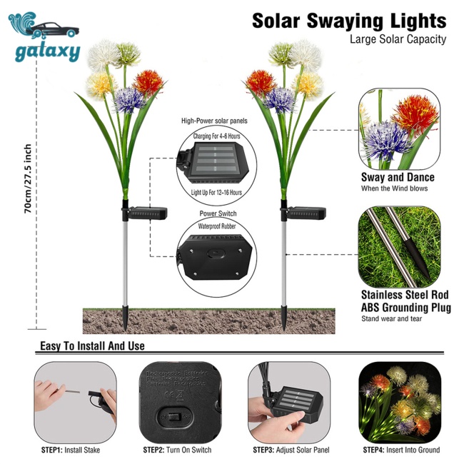 Galaxy Đèn Led Ip65 Hình Hoa Bồ Công Anh Chống Thấm Nước Tự Động Bật / Tắt Dùng Trang Trí Sân Vườn