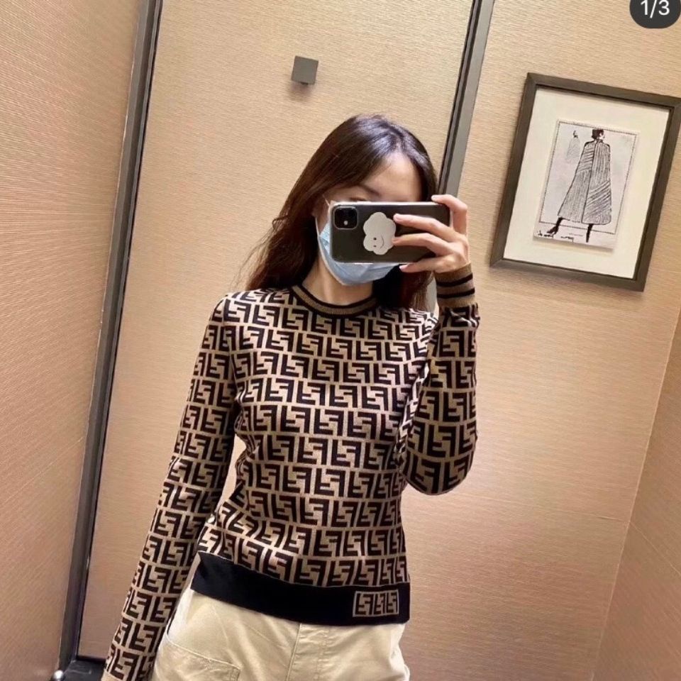 Fend 'i Classic F Áo Sweater Cổ Tròn Dáng Rộng Họa Tiết Jacquard Phong Cách Mới