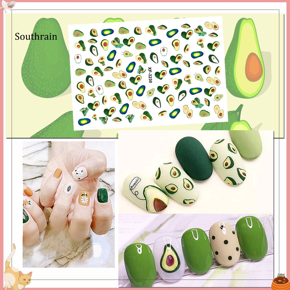 Miếng Dán Trang Trí Móng Tay DIY Che Phủ Toàn Diện Chống Nước Họa Tiết Lá Bơ Xương Rồng