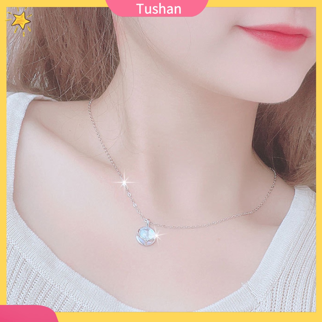 Vòng cổ Nữ Mặt Đá Mặt Trăng Trong Suốt Chống Rỉ Sét Dễ Lên Màu