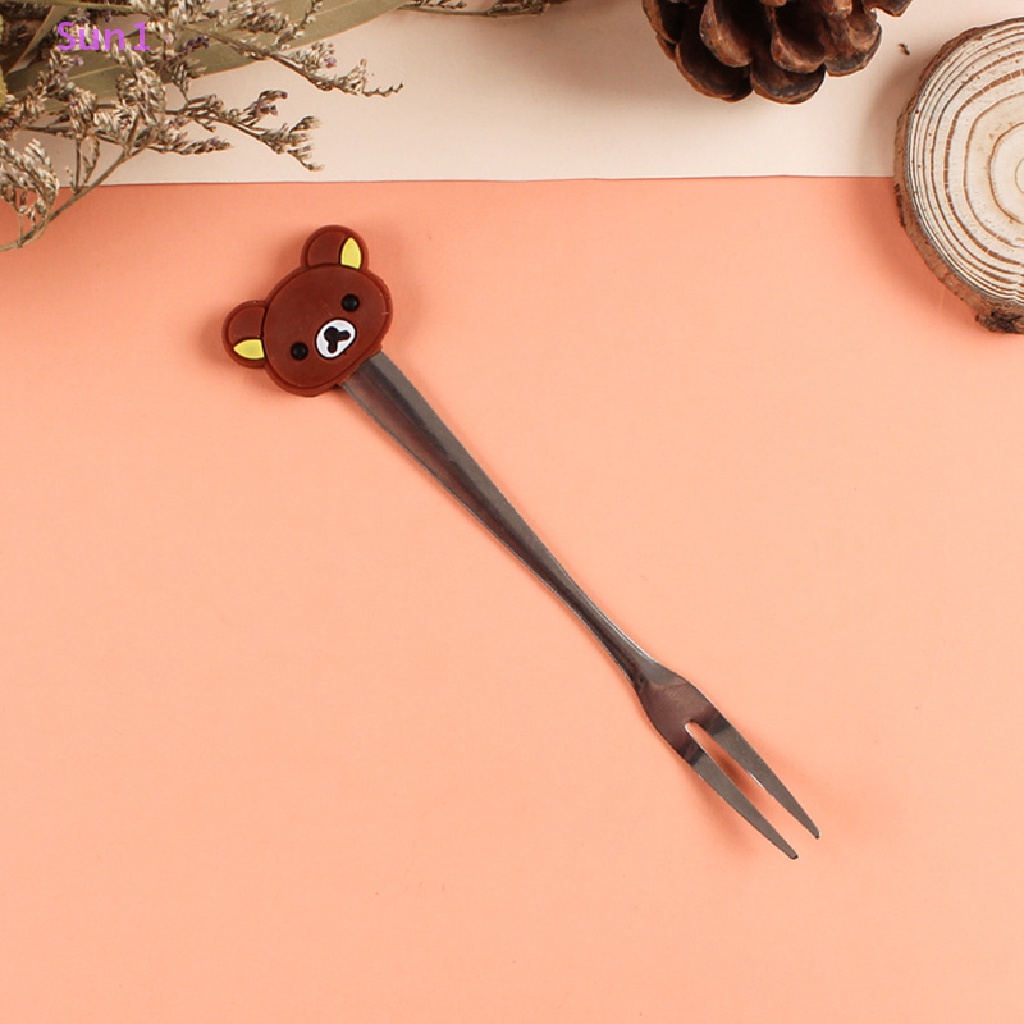 Bộ 5 Nĩa Mini Bằng Thép Không Gỉ Họa Tiết Hoạt Hình Dễ Thương 1 Món