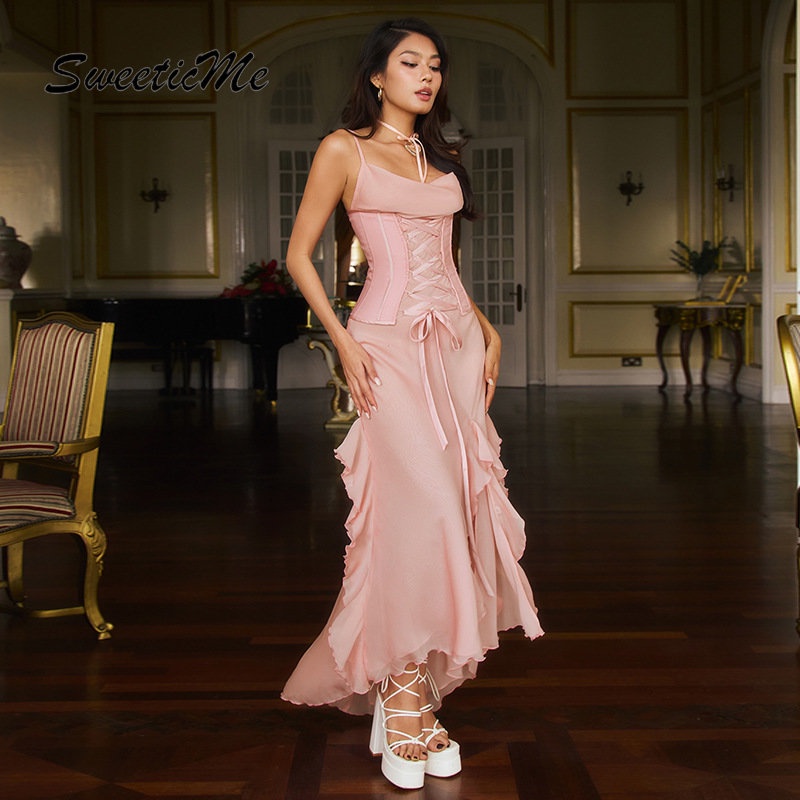 Đầm Dài Không Tay Lưng Cao Màu Trơn Thời Trang Mới 2023 Dành Cho Nữ