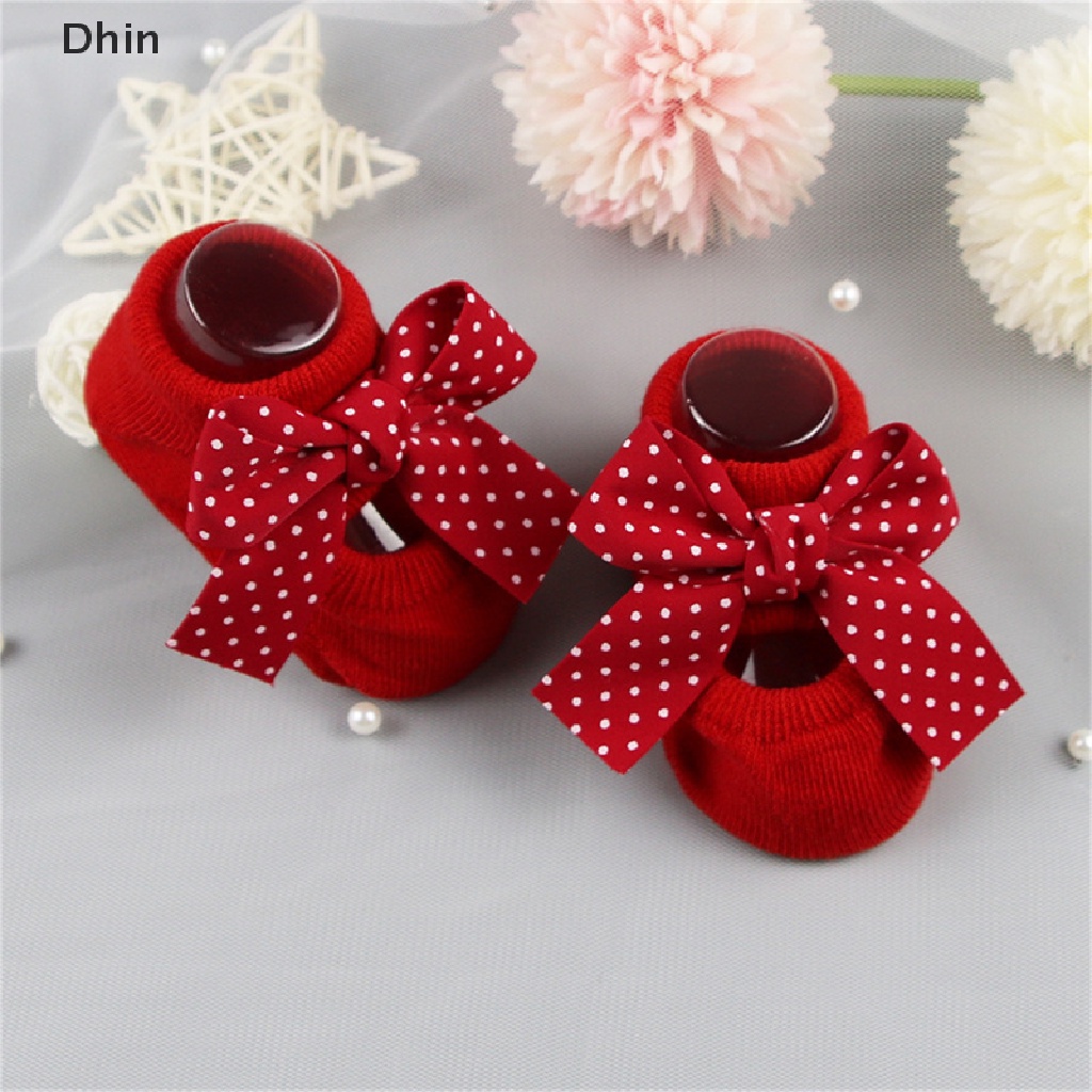 Vớ Đế Cao Su Chống Trượt Đính Nơ Dành Cho Bé Sơ Sinh Đi Trong Nhà