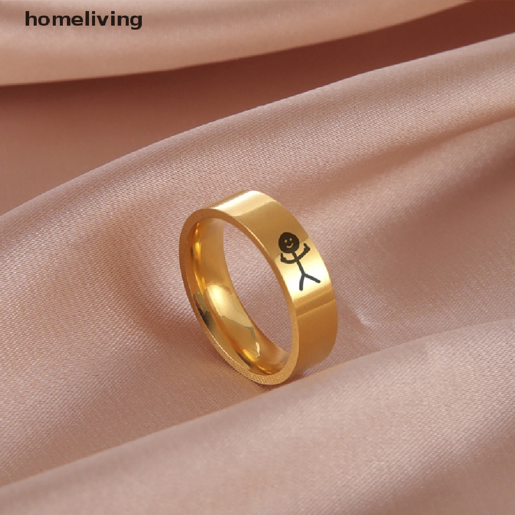 Nhẫn Thép Titan Mặt Giữa Vui Nhộn Đơn Giản Vui Nhộn Phong Cách Hip Hop Cho Cặp Đôi Mới