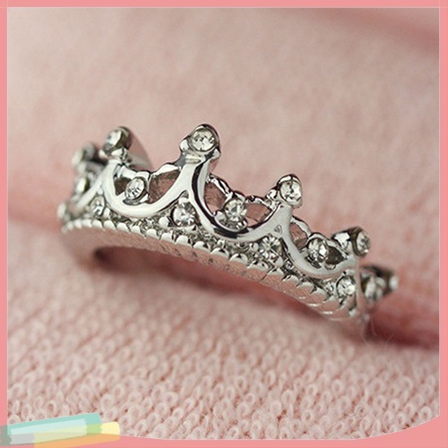 Nhẫn Mạ BạC MặT HìNh Vương MiệN ĐíNh Kim Cương Giả ThờI Trang Cho Nữ