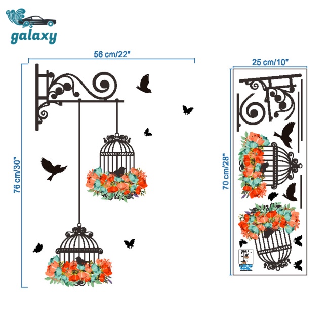 Galaxy Miếng Dán Tường Trang Trí Hình Lồng Chim Dễ Thương