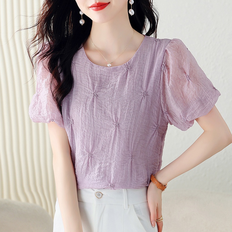 Áo Chiffon Cao Cấp Tay Phồng Thêu Họa Tiết Phong Cách Pháp Thời Trang Mùa Hè 2023 Mới