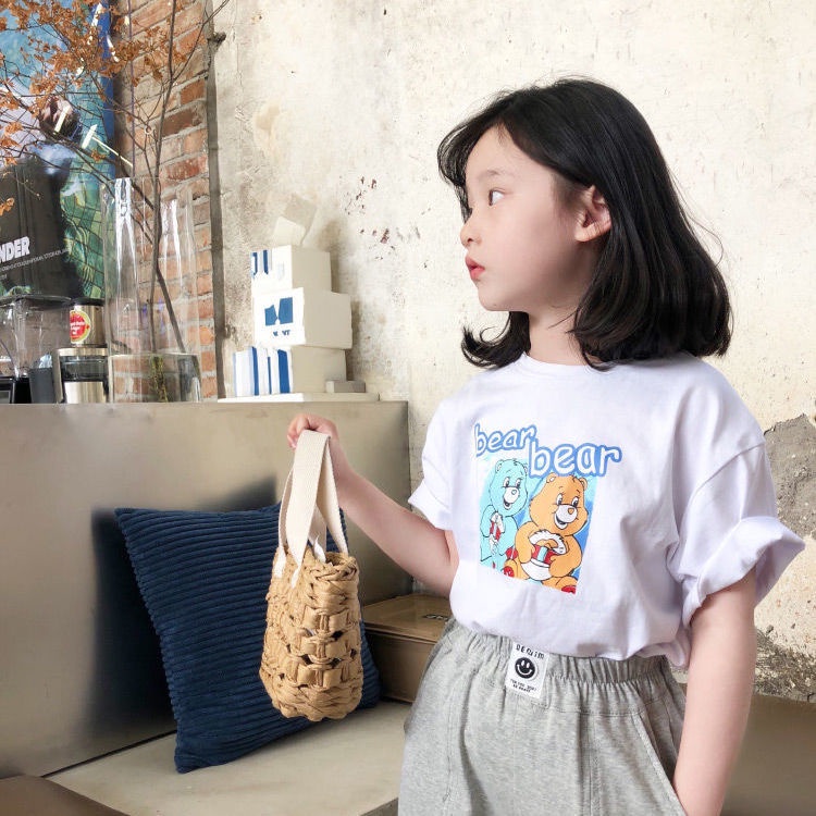 Áo Thun Bé Gái In Hình Gấu Phong Cách Hàn Quốc 1-8 Tuổi