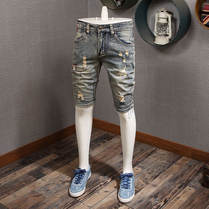 Quần Short Denim Mỏng Co Giãn Phối Rách Kiểu Retro Thời Trang Mùa Hè 2023 Cho Nam