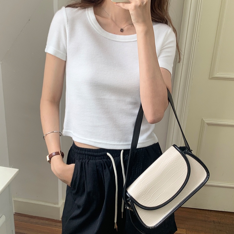 SUXI Áo Thun Tay Ngắn Cổ Tròn Màu Sắc Đơn Giản Dễ Phối Đồ Hợp Thời Trang