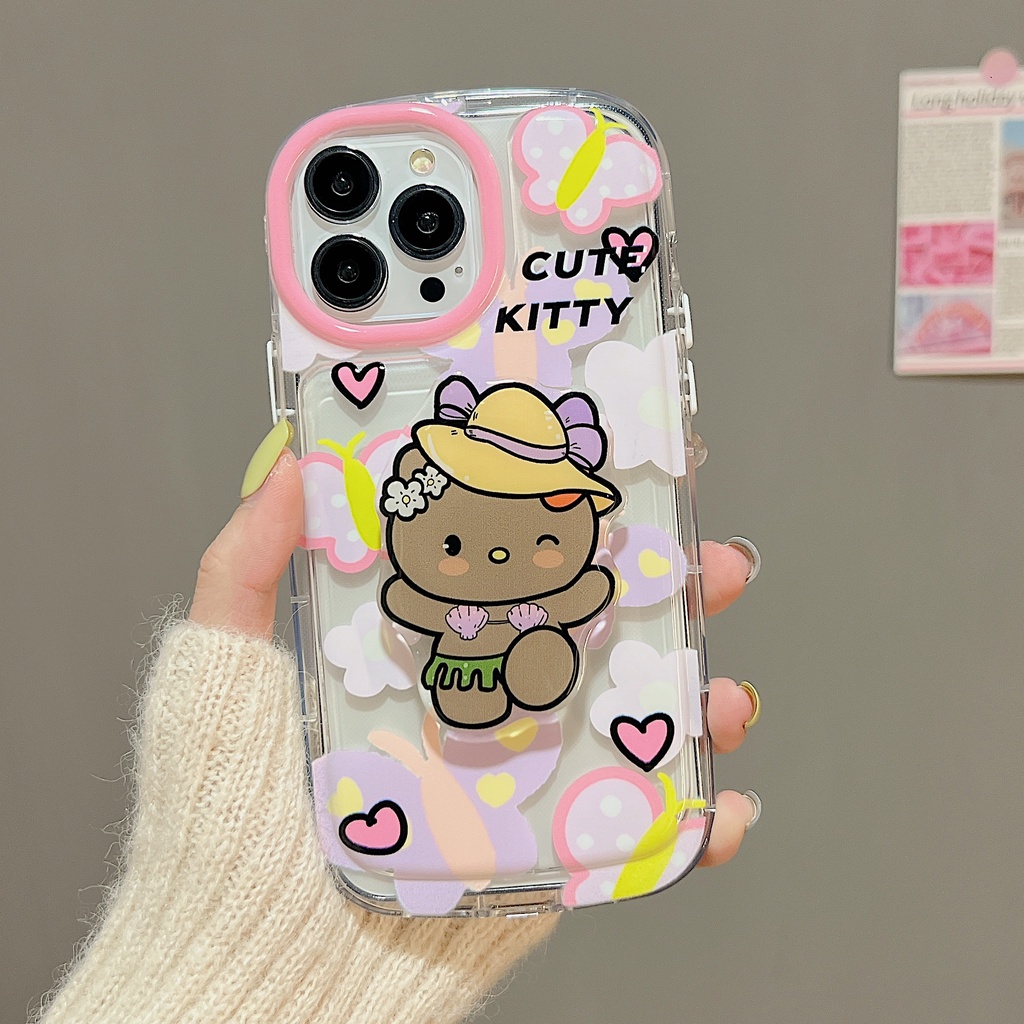 Ốp Điện Thoại TPU Dẻo Trong Suốt Họa Tiết Hoạt Hình Hello Kitty Kèm Giá Đỡ Cho iPhone 14 13 12 11 PRO MAX