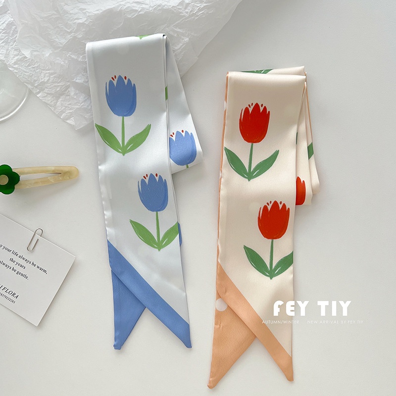 Khăn Choàng Cổ / Túi Xách Vải Lụa Đa Năng In Họa Tiết Hoa Xinh Xắn