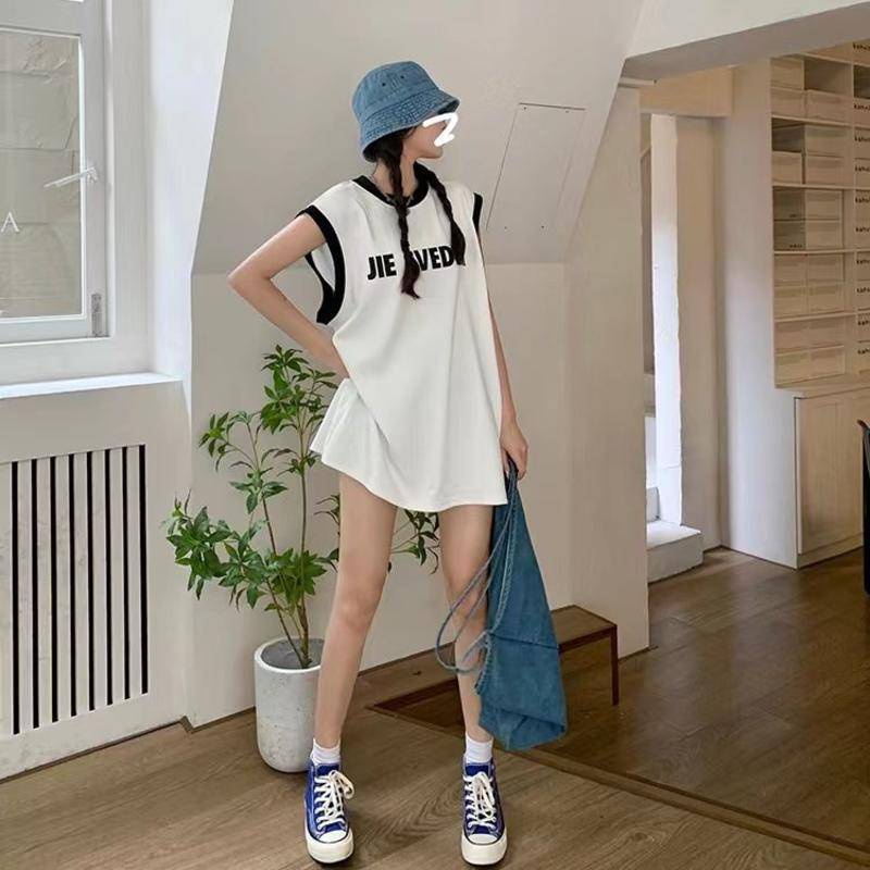 Áo Thun Không Tay Dáng Rộng Màu Đen Thời Trang Mùa Hè Cho Nữ