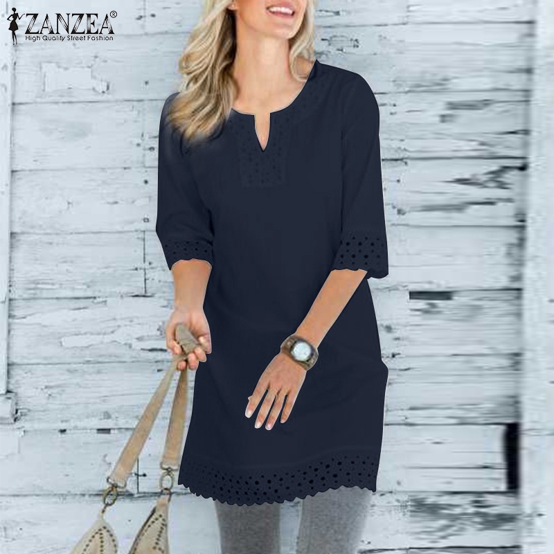 ZANZEA Áo Nữ Tay Lửng Cổ Chữ V Phối Ren Thời Trang