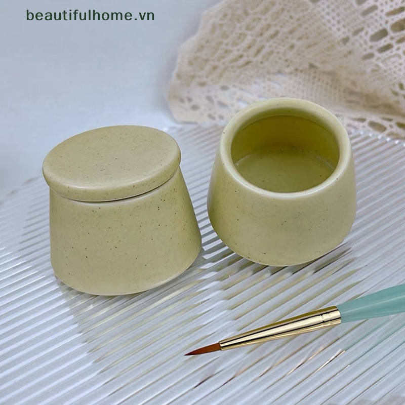 Cốc Sứ Dày Đựng Dung Dịch Tẩy Sơn Móng Có Nắp Đậy Tiện Dụng